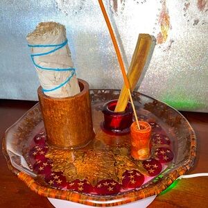 Handmade Resin 3 in 1 Meditation Plate for Sage, Palo Santo and Incense.
